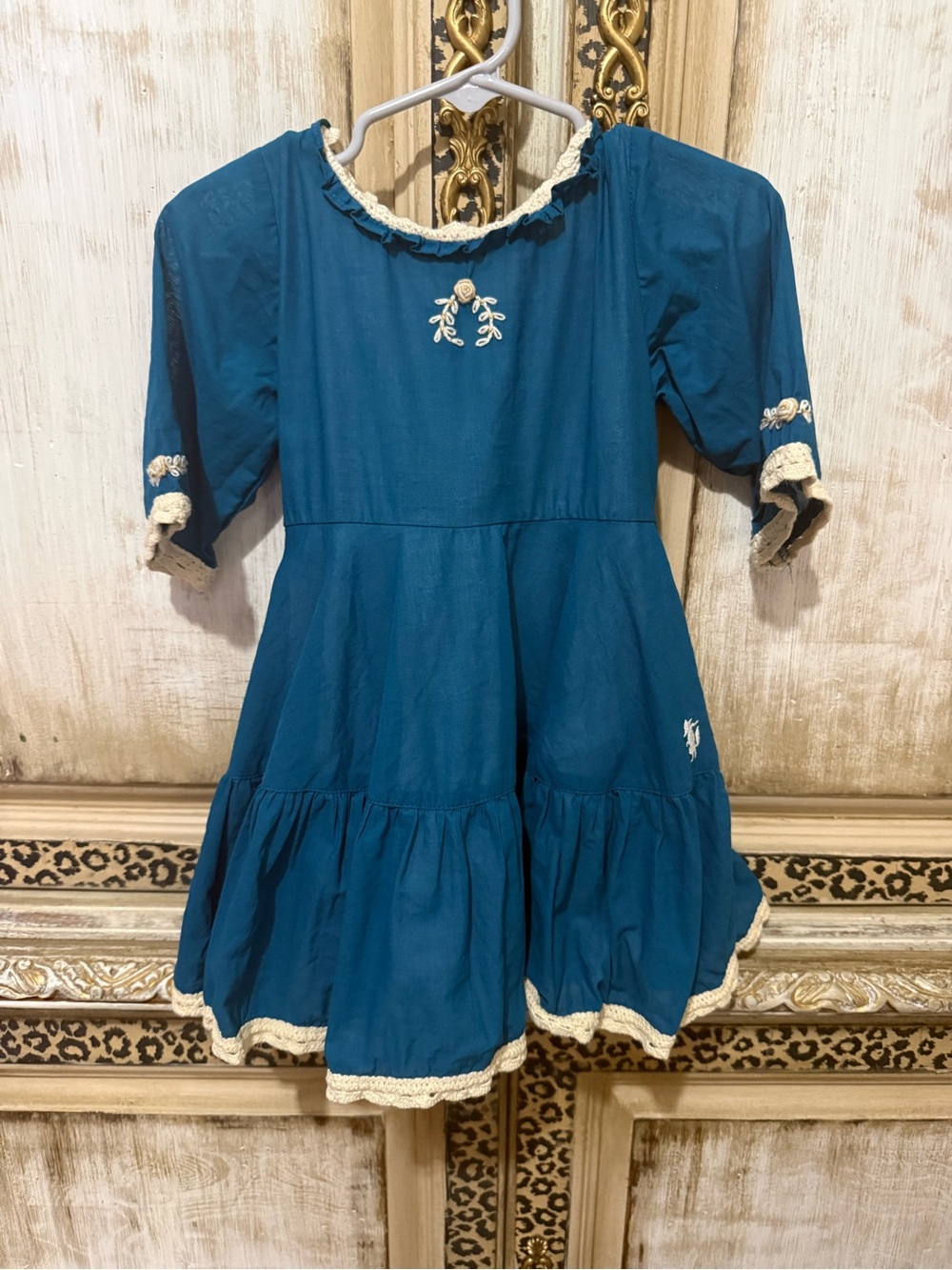 Well Dressed Wolf Teal Dress with Cream Trim size 2T